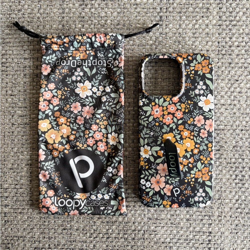 iPhone 16 Pro Max Loopy Case Floral Phone Case - Black and Orange